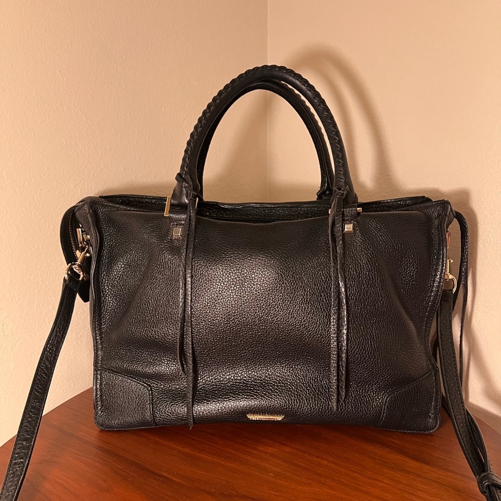 COPY - Rebecca Minkoff Regan Large Leather Satchel in Black Pebble Leather